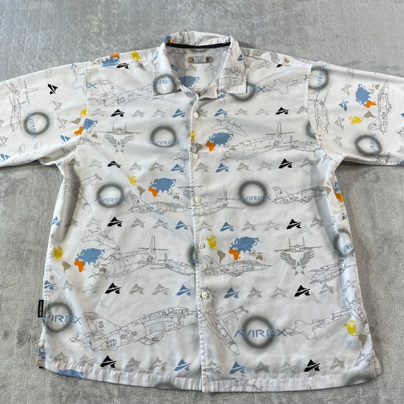 Avirex Shirt Mens XL White Airplane‎ World Map Captain Flying Bomber - Picture 1 of 11